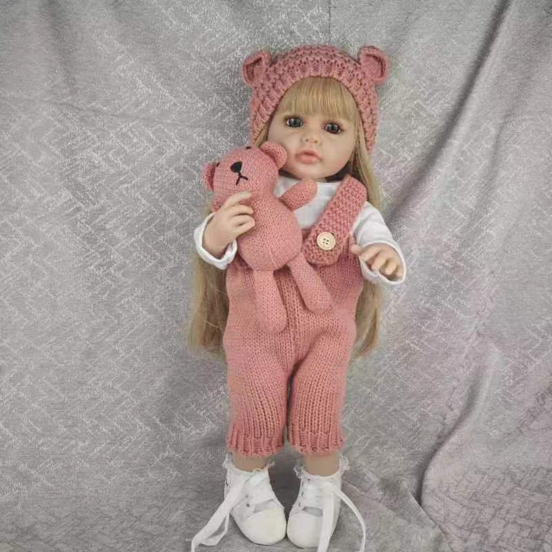 22-inch reborn baby doll with long golden hair, lifelike face and limbs with 3D painted skin and visible veins. A birthday gift for boys and girls. Halloween / Thanksgiving / Christmas gift. Easter gift.