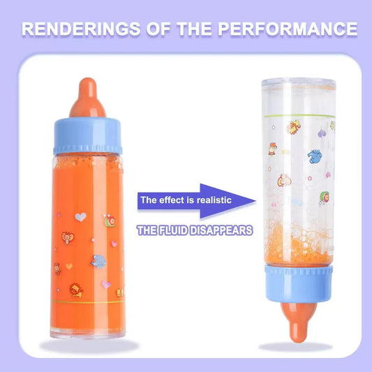 Baby Doll Bottle Accessories - 6 Pcs Feeding Bottle Toys, Magic Disappearing Milk & Juice, 2 Milk & Juice Bottles with Toy Pacifier for Baby Doll