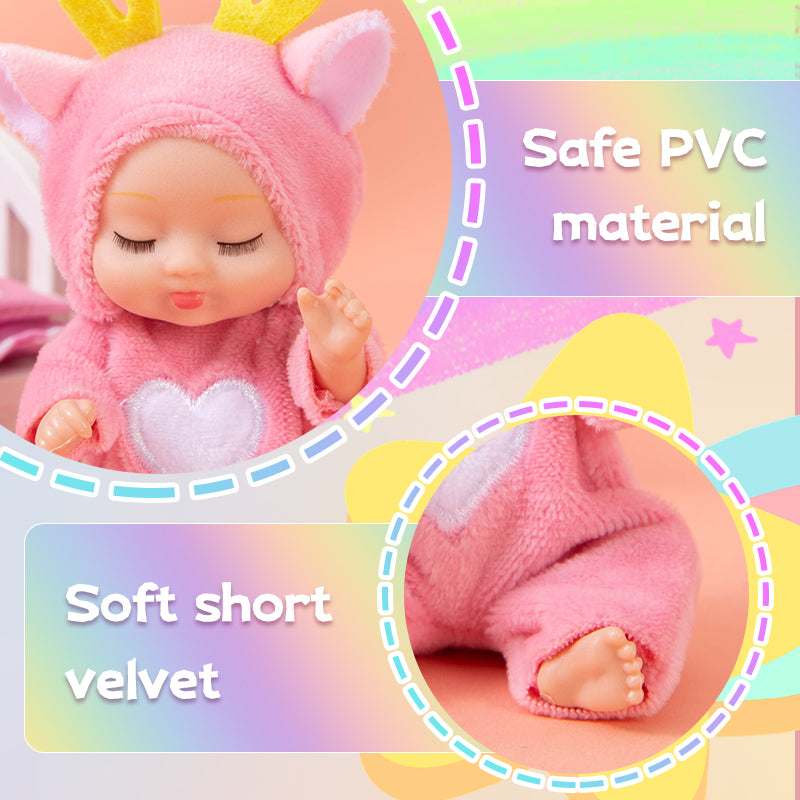 4 Inch Mini Baby Dolls 6pcs Set Realistic Reborn Baby Dolls Cute Small Baby Doll with Animal Clothes Suitable for Baby Gifts for Boys and Girls Over 3 Years Old Birthday Gift