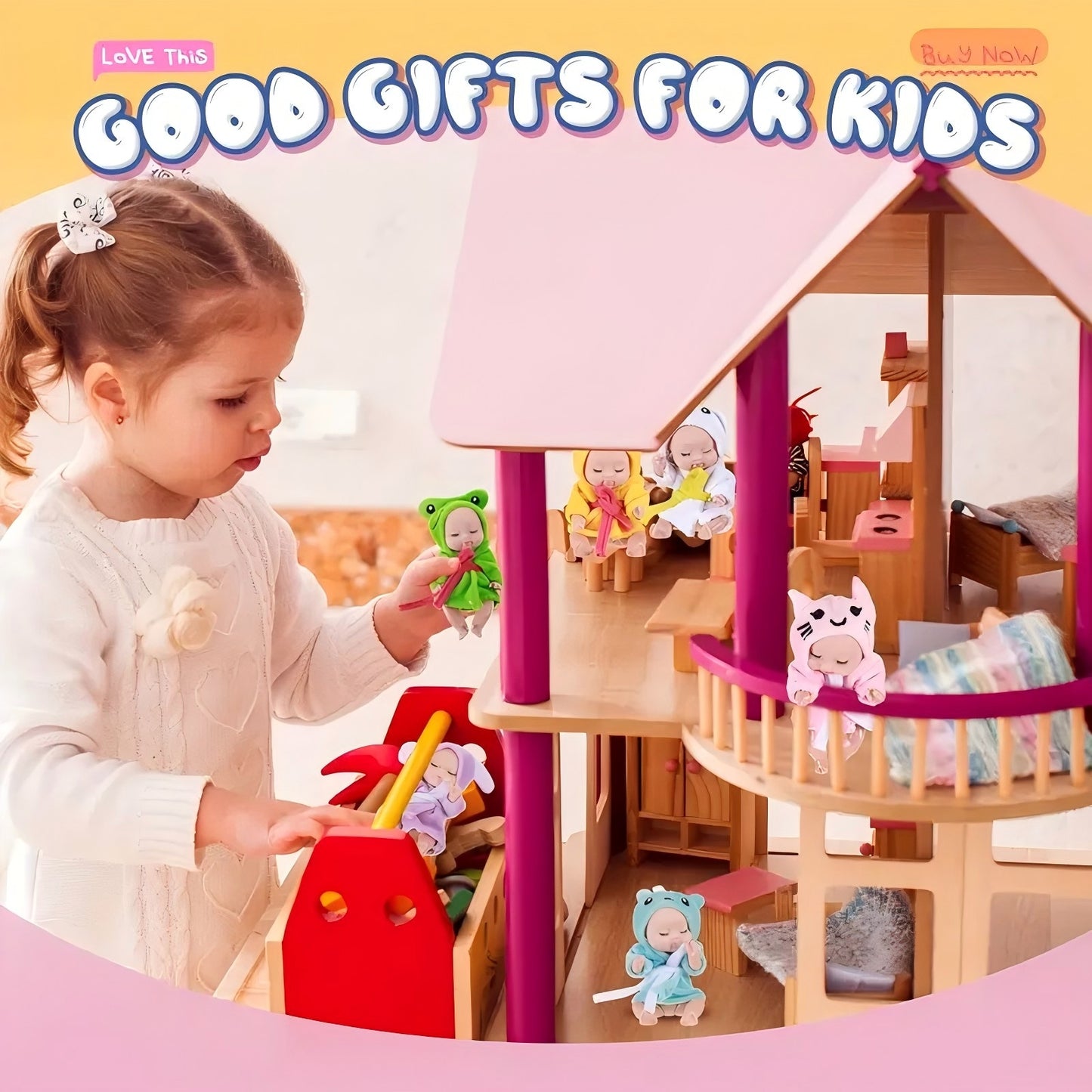 6PCS 4inch Mini Dolls Set - Baby Doll with 6 Animal Outfits & Accessories, Reborn Baby Dolls for Kids Role Play, Perfect Birthday for Children Ages 3+