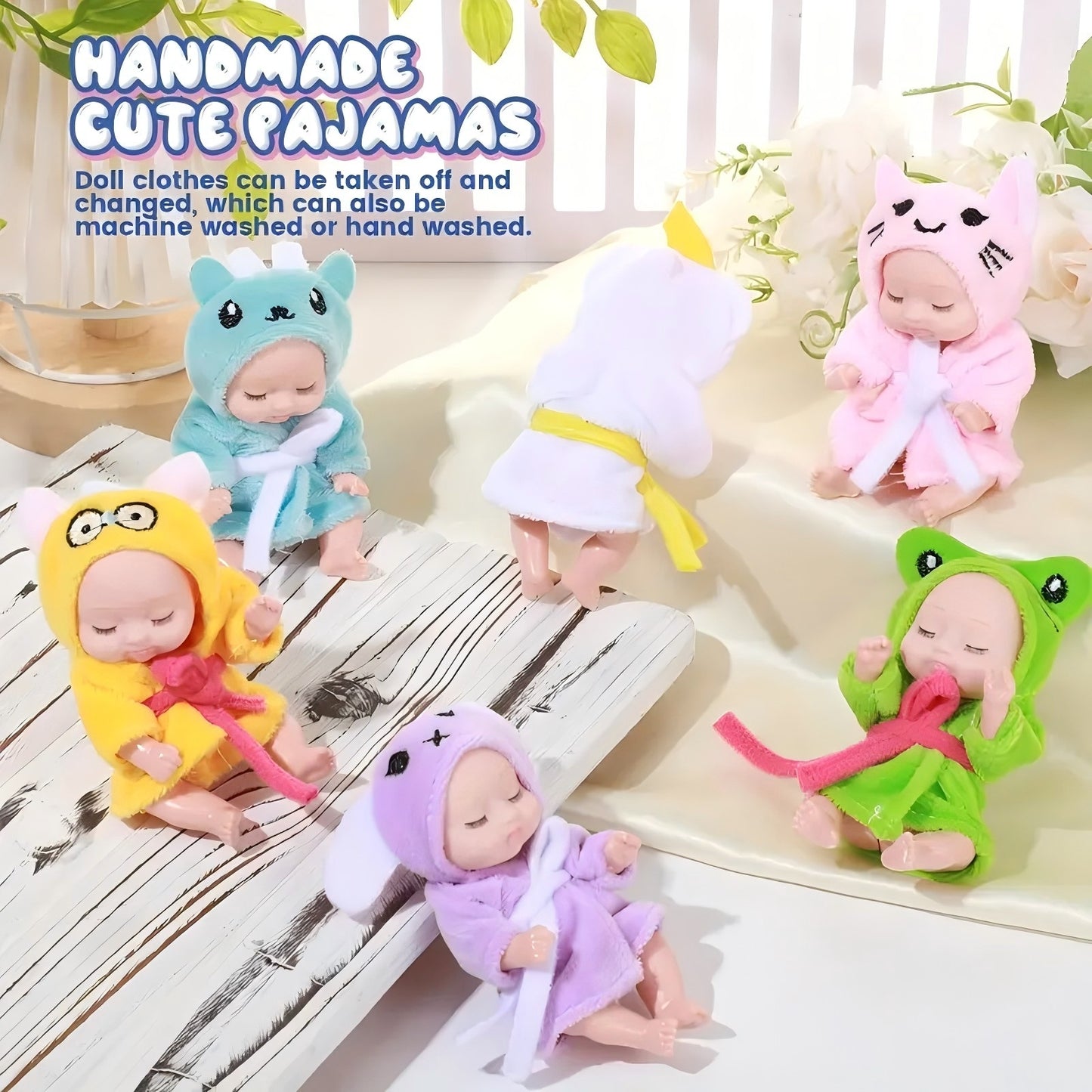 6PCS 4inch Mini Dolls Set - Baby Doll with 6 Animal Outfits & Accessories, Reborn Baby Dolls for Kids Role Play, Perfect Birthday for Children Ages 3+
