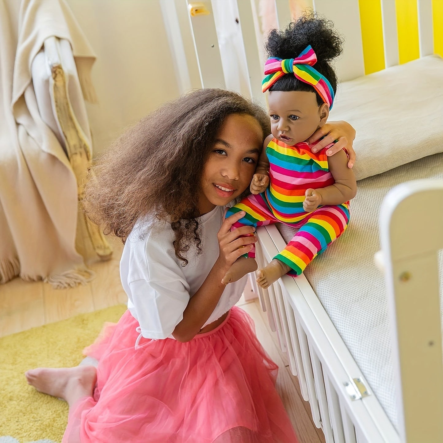 Reborn Baby Doll Black Girl – 22 Inch Lifelike Real Life African American Newborn Doll with Soft Body Gift Set for Kids Age 3+