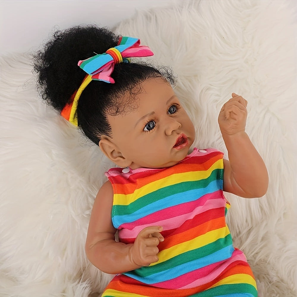 Reborn Baby Doll Black Girl – 22 Inch Lifelike Real Life African American Newborn Doll with Soft Body Gift Set for Kids Age 3+