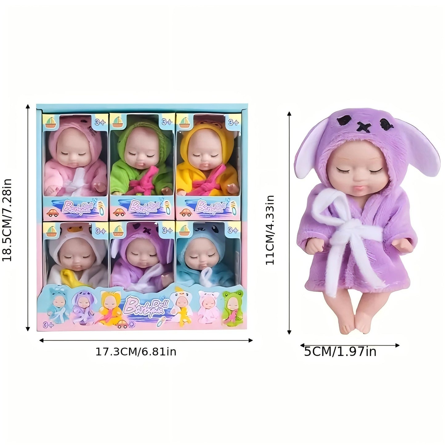 6PCS 4inch Mini Dolls Set - Baby Doll with 6 Animal Outfits & Accessories, Reborn Baby Dolls for Kids Role Play, Perfect Birthday for Children Ages 3+