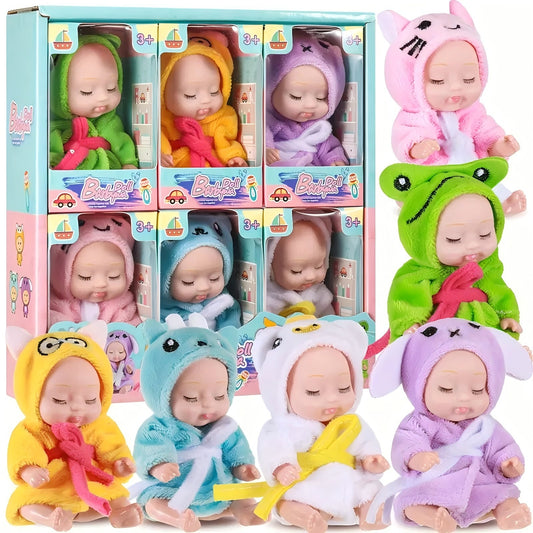 6PCS 4inch Mini Dolls Set - Baby Doll with 6 Animal Outfits & Accessories, Reborn Baby Dolls for Kids Role Play, Perfect Birthday for Children Ages 3+