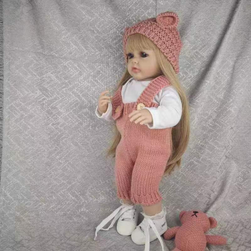 22-inch reborn baby doll with long golden hair, lifelike face and limbs with 3D painted skin and visible veins. A birthday gift for boys and girls. Halloween / Thanksgiving / Christmas gift. Easter gift.