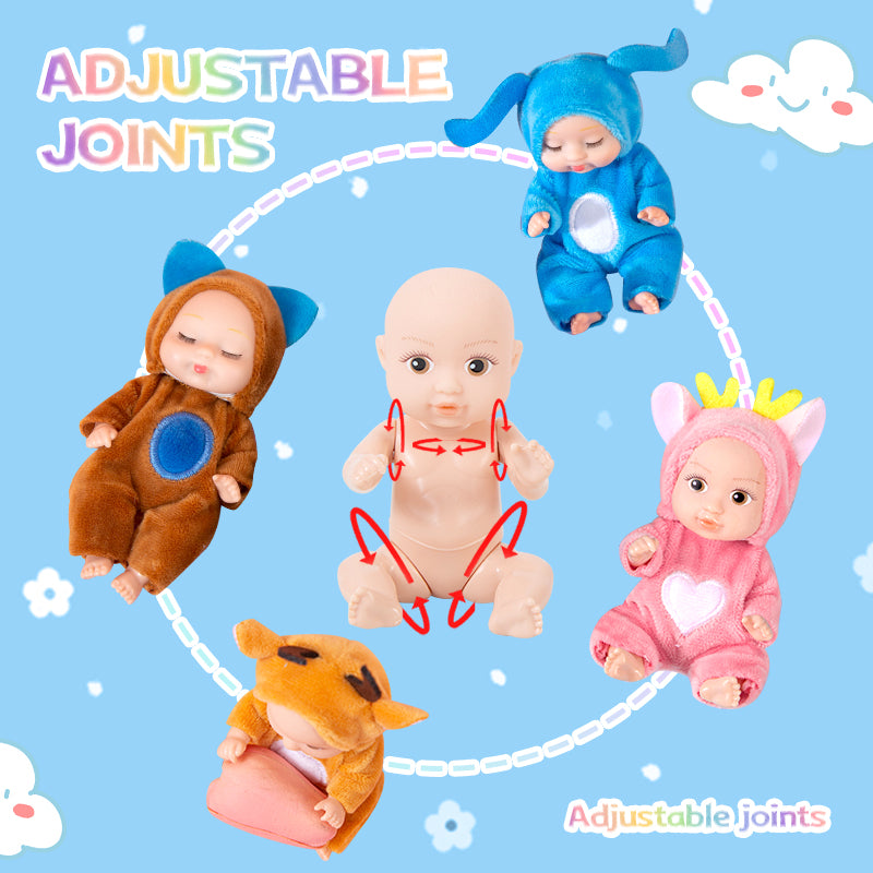 4 Inch Mini Baby Dolls 6pcs Set Realistic Reborn Baby Dolls Cute Small Baby Doll with Animal Clothes Suitable for Baby Gifts for Boys and Girls Over 3 Years Old Birthday Gift