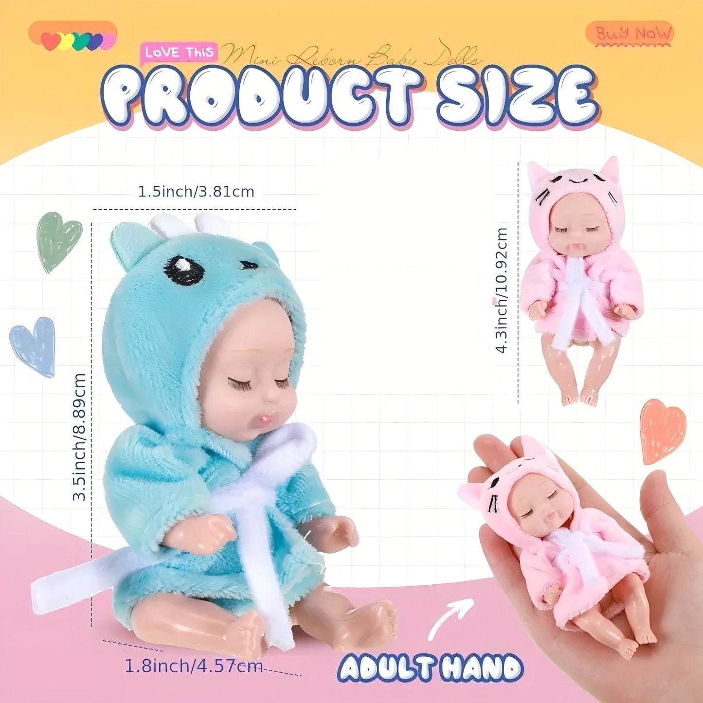 6PCS 4inch Mini Dolls Set - Baby Doll with 6 Animal Outfits & Accessories, Reborn Baby Dolls for Kids Role Play, Perfect Birthday for Children Ages 3+