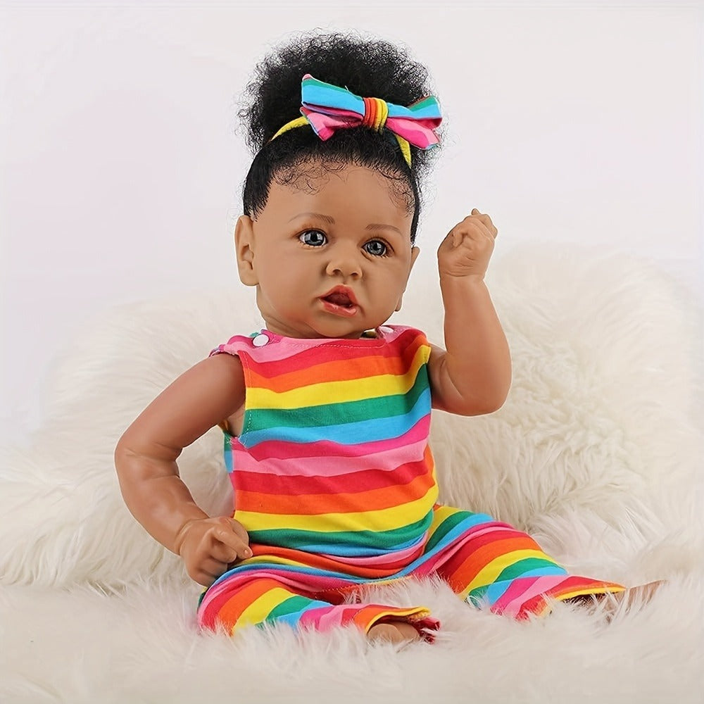 Reborn Baby Doll Black Girl – 22 Inch Lifelike Real Life African American Newborn Doll with Soft Body Gift Set for Kids Age 3+